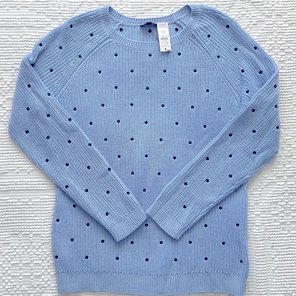 Talbots Blue Dotted Cotton Shaker-Knit Style Sweater NWT